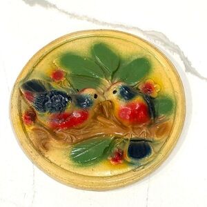 Vintage Chalkware Lovebirds on Branch Plaque Carnival Plater Painted GUC